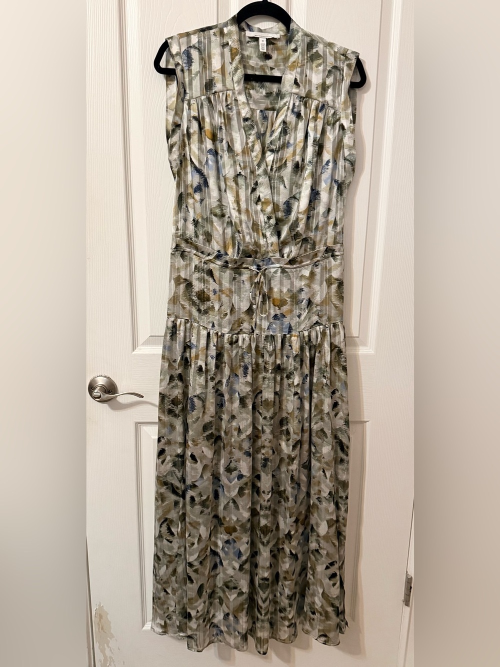 White House Black Market Olive Green & Blue Floral Maxi Dress